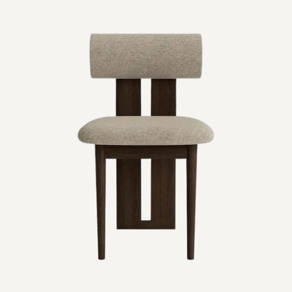 Design chair in wood and bouclé wool AMSI