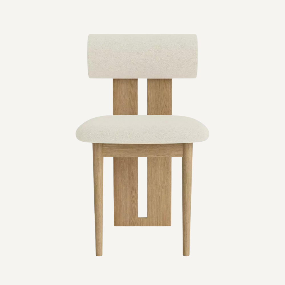 Design chair in wood and bouclé wool AMSI