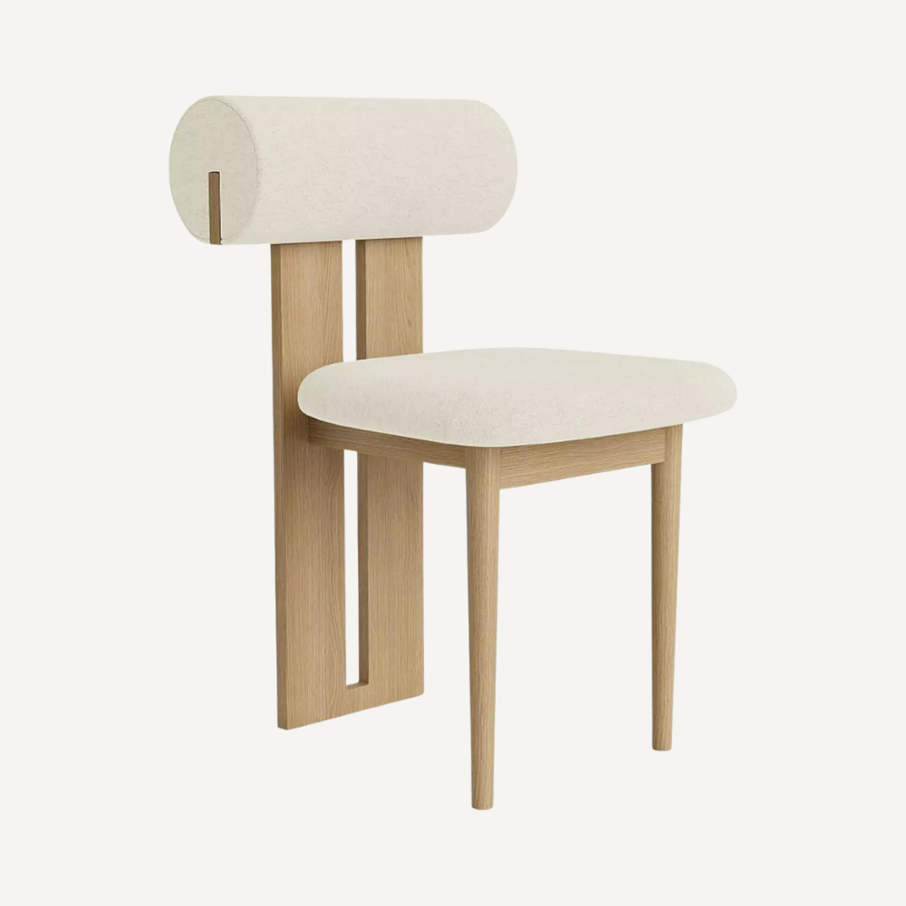 Design chair in wood and bouclé wool AMSI