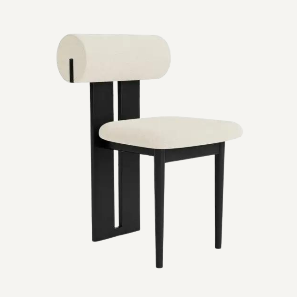 Design chair in wood and bouclé wool AMSI