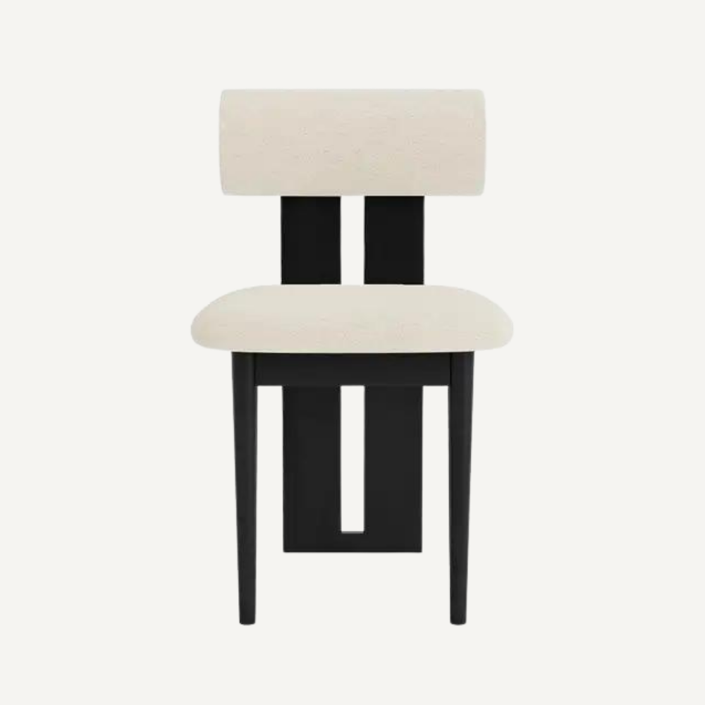 Design chair in wood and bouclé wool AMSI