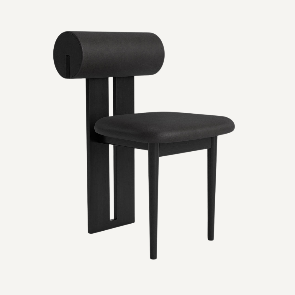 Design chair in wood and bouclé wool AMSI