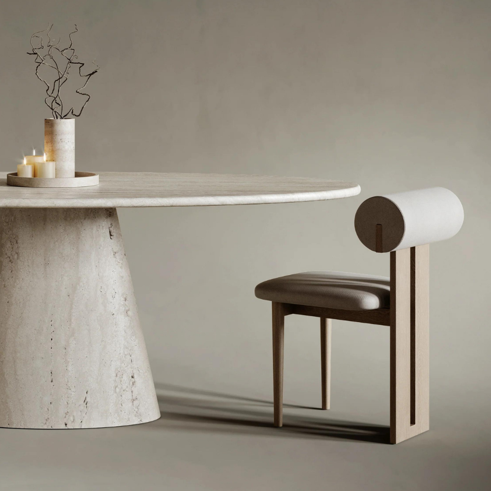 Design chair in wood and bouclé wool AMSI