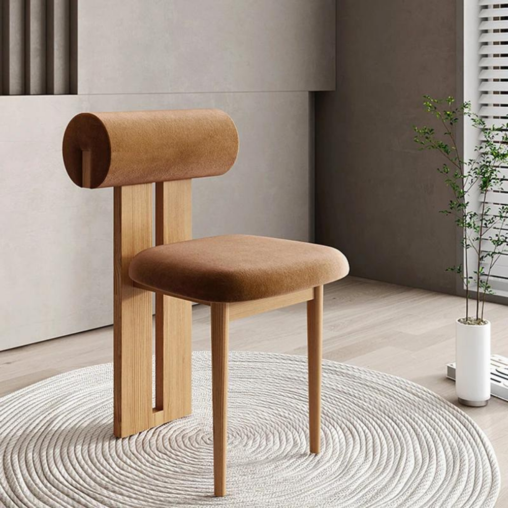 Design chair in wood and bouclé wool AMSI