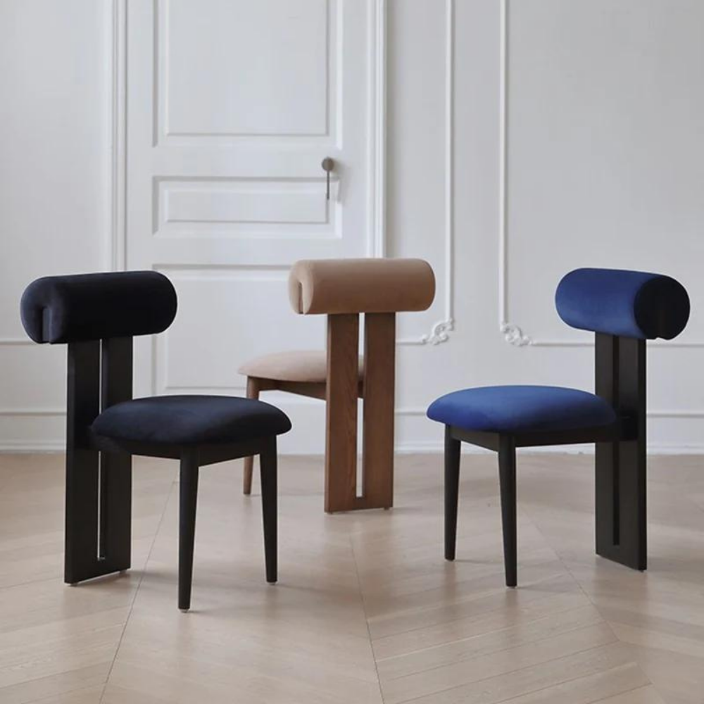 Design chair in wood and bouclé wool AMSI