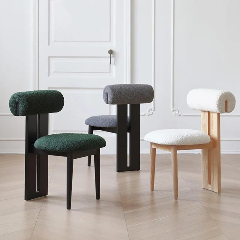 Design chair in wood and bouclé wool AMSI