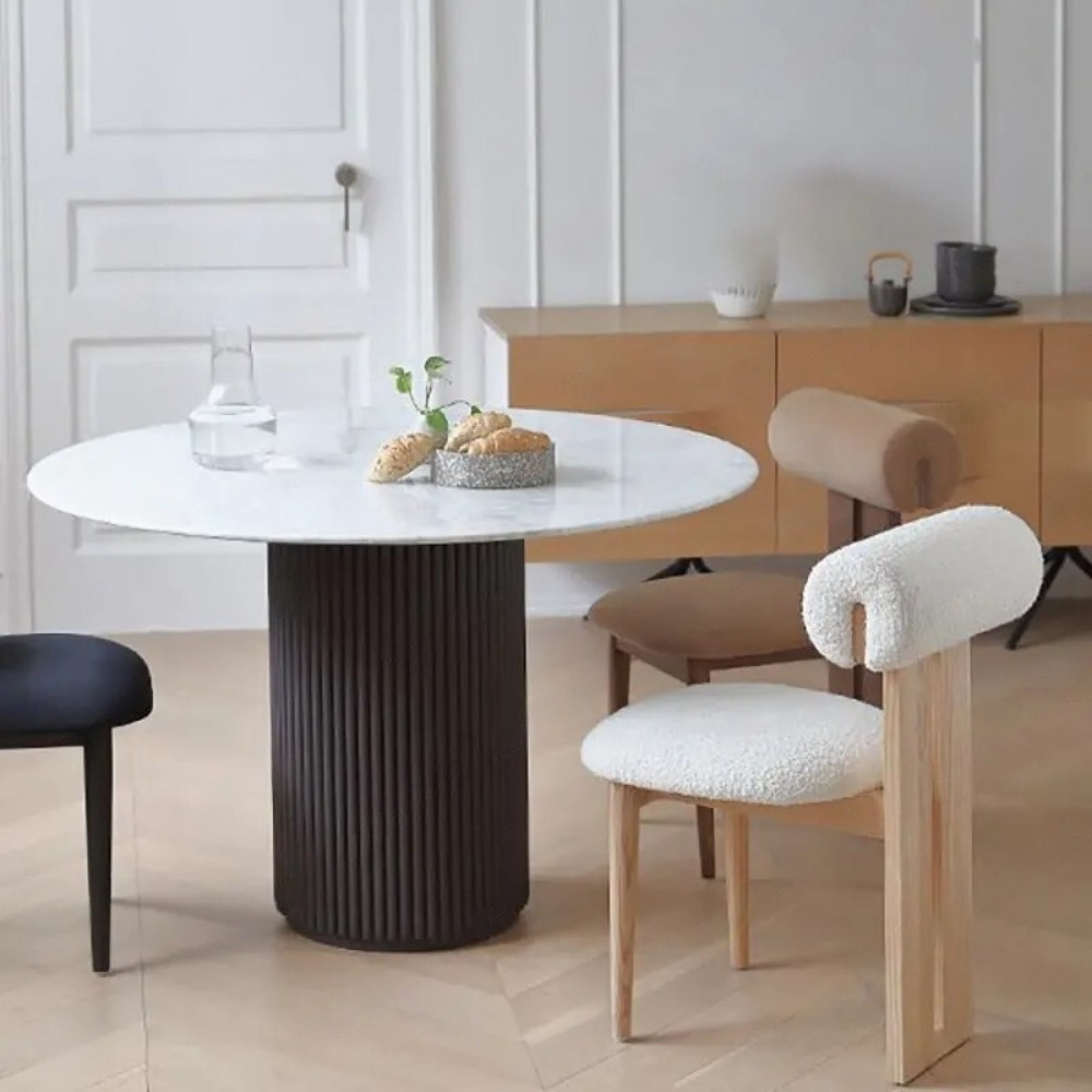 Design chair in wood and bouclé wool AMSI