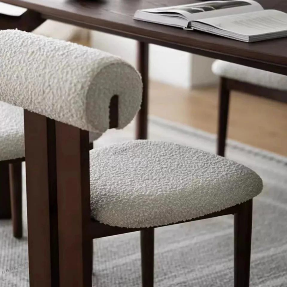 Design chair in wood and bouclé wool AMSI