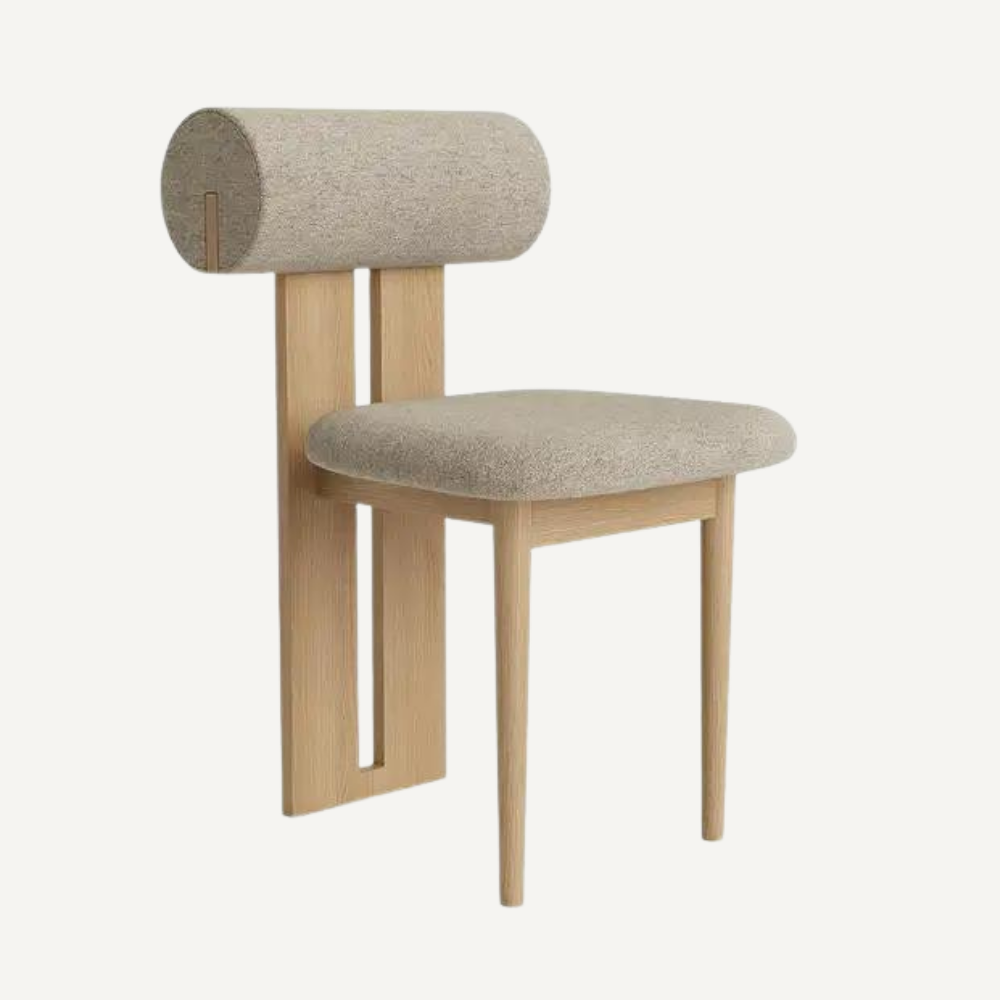 Design chair in wood and bouclé wool AMSI