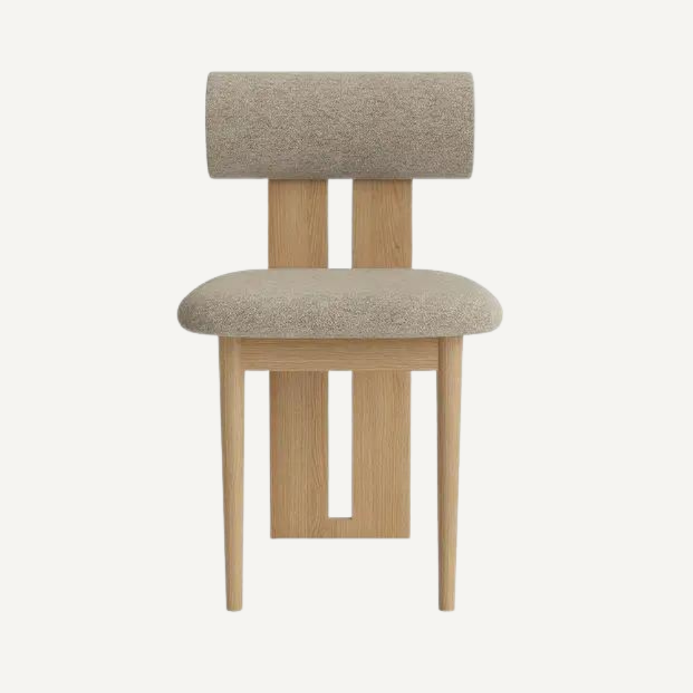 Design chair in wood and bouclé wool AMSI