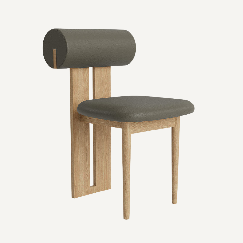 Design chair in wood and bouclé wool AMSI