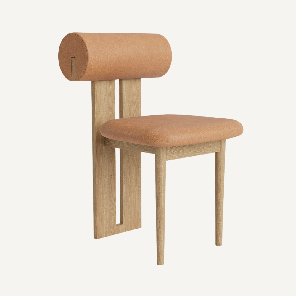 Design chair in wood and bouclé wool AMSI