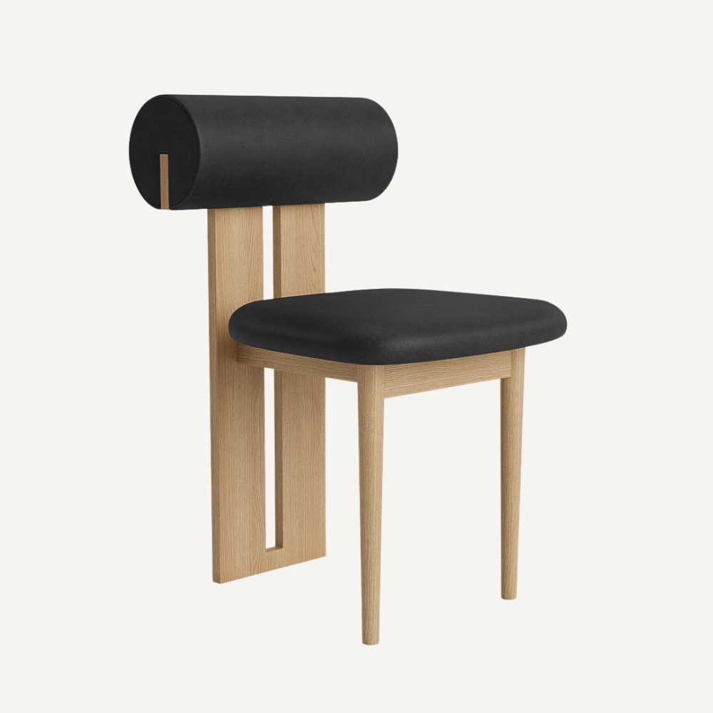 Design chair in wood and bouclé wool AMSI