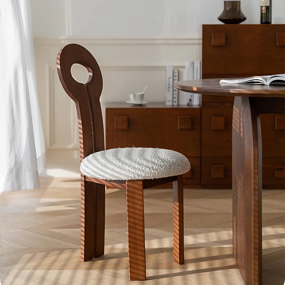 Design chair in wood and boucle wool GALICIA