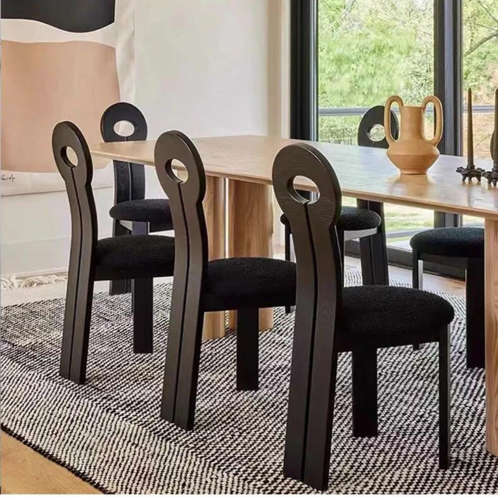 Design chair in wood and boucle wool GALICIA