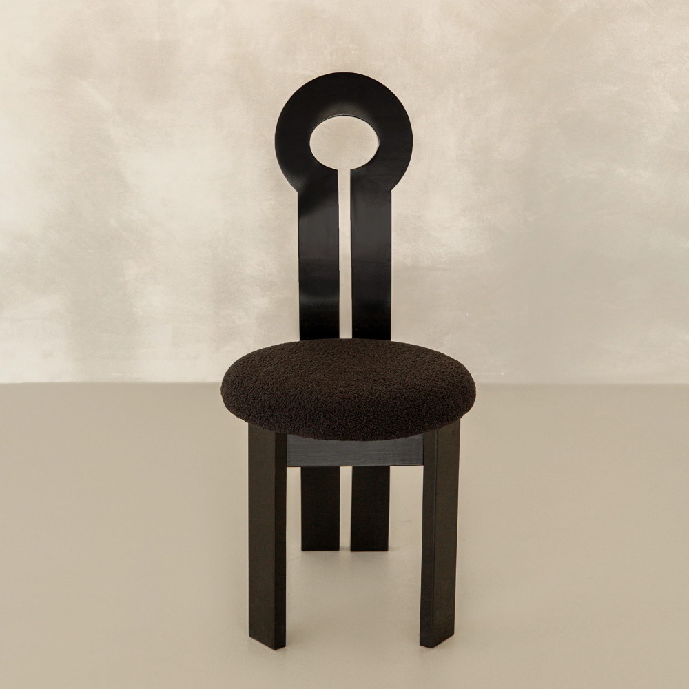 Design chair in wood and boucle wool GALICIA