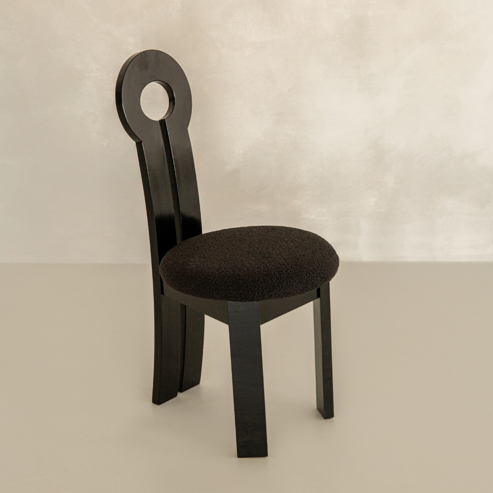 Design chair in wood and boucle wool GALICIA