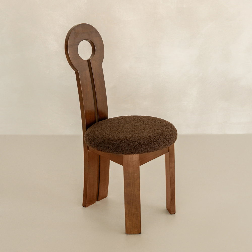 Design chair in wood and boucle wool GALICIA
