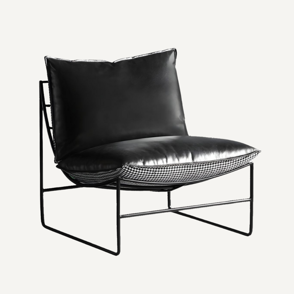 Metal and leather lounge chair MANHATTAN