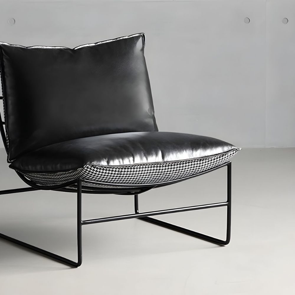 Metal and leather lounge chair MANHATTAN
