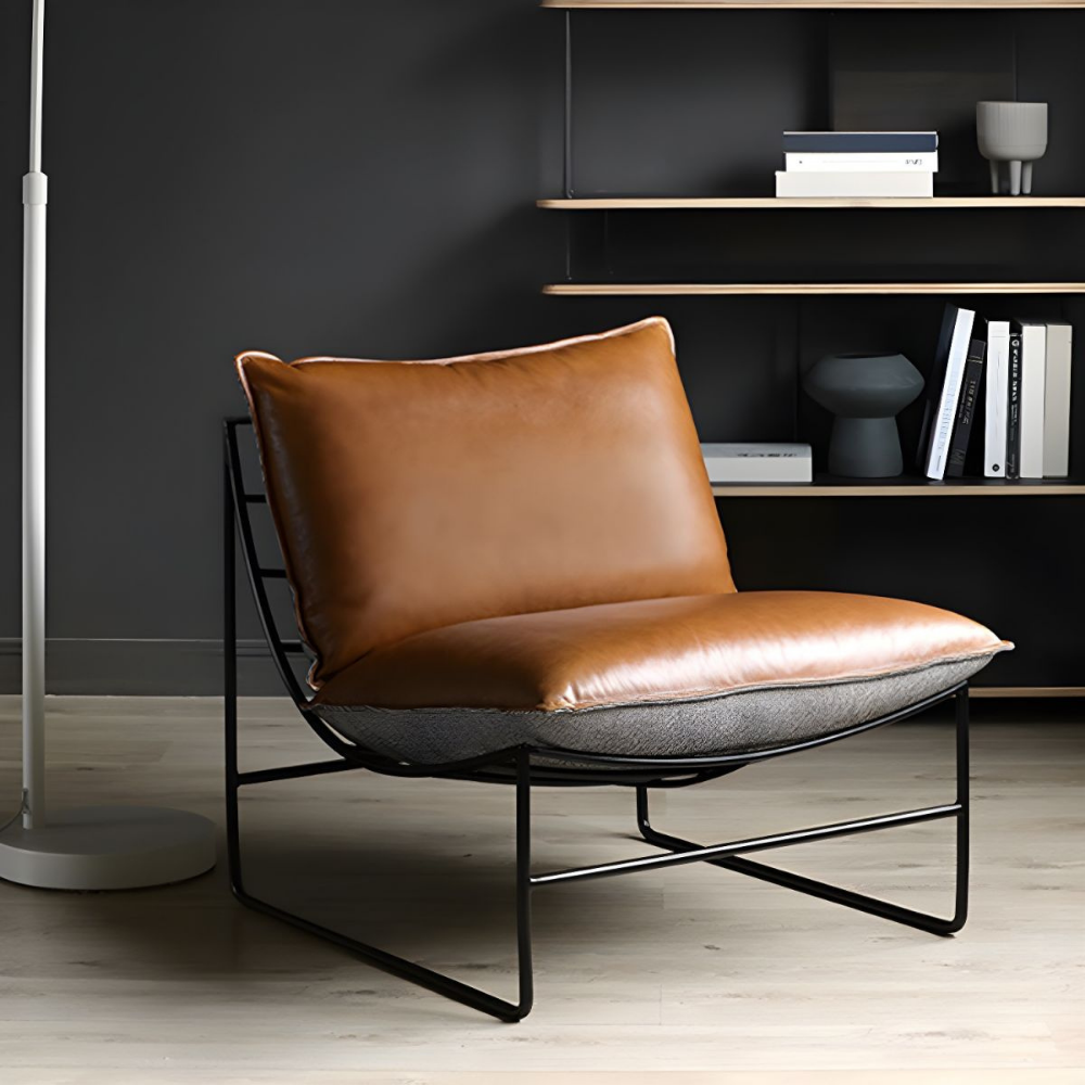 Metal and leather lounge chair MANHATTAN