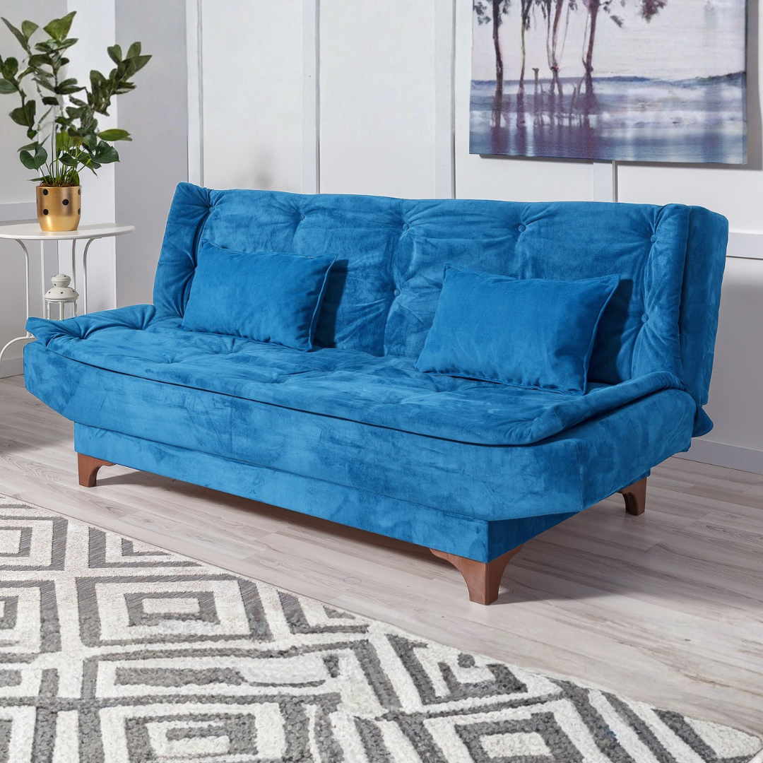 Kelebek - Blue 3-Seater Sofa Bed | Large Pull-Out Couch for Guests