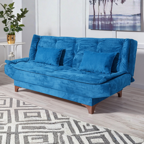 Kelebek - Blue 3-Seater Sofa Bed | Large Pull-Out Couch for Guests