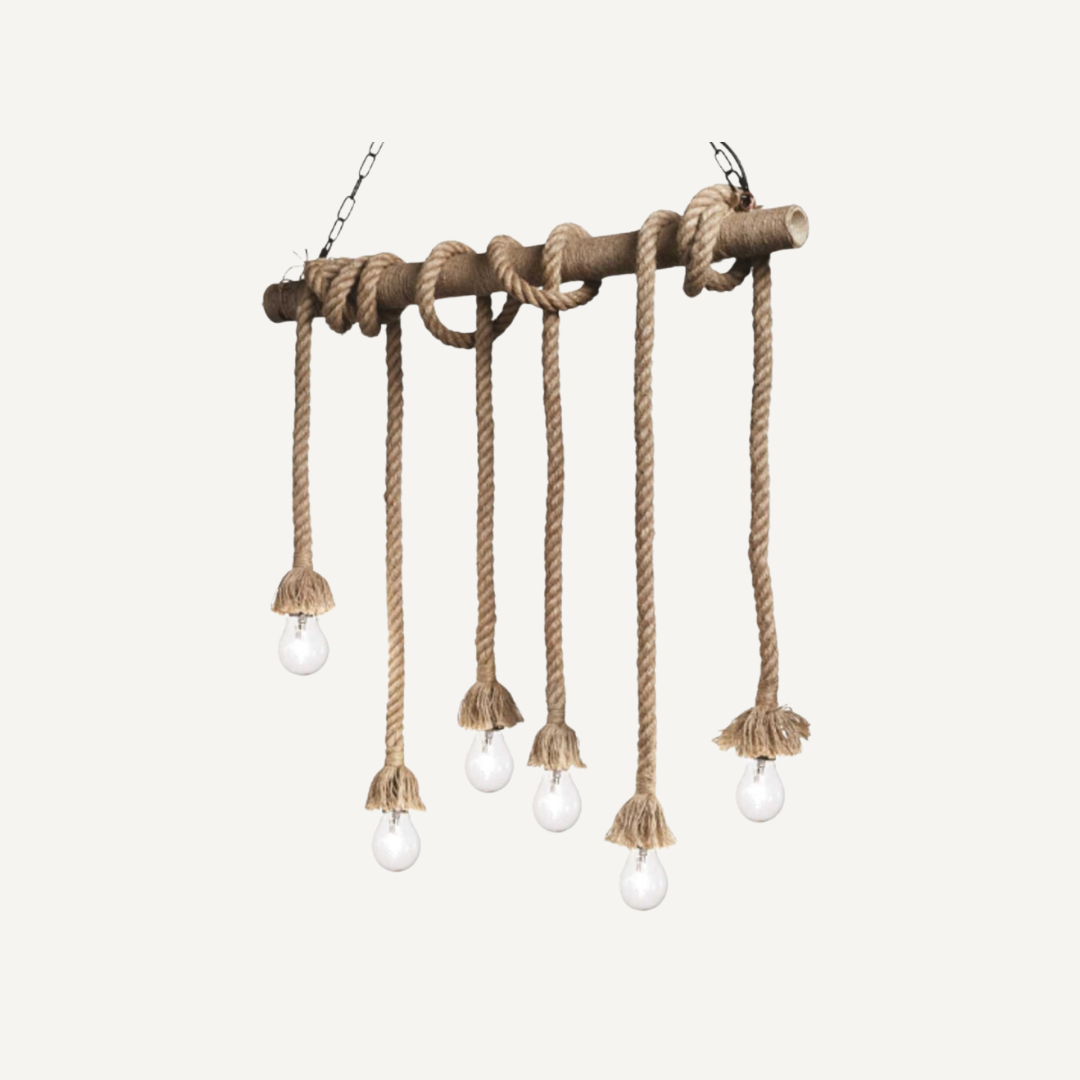 Wooden chandelier with rope
