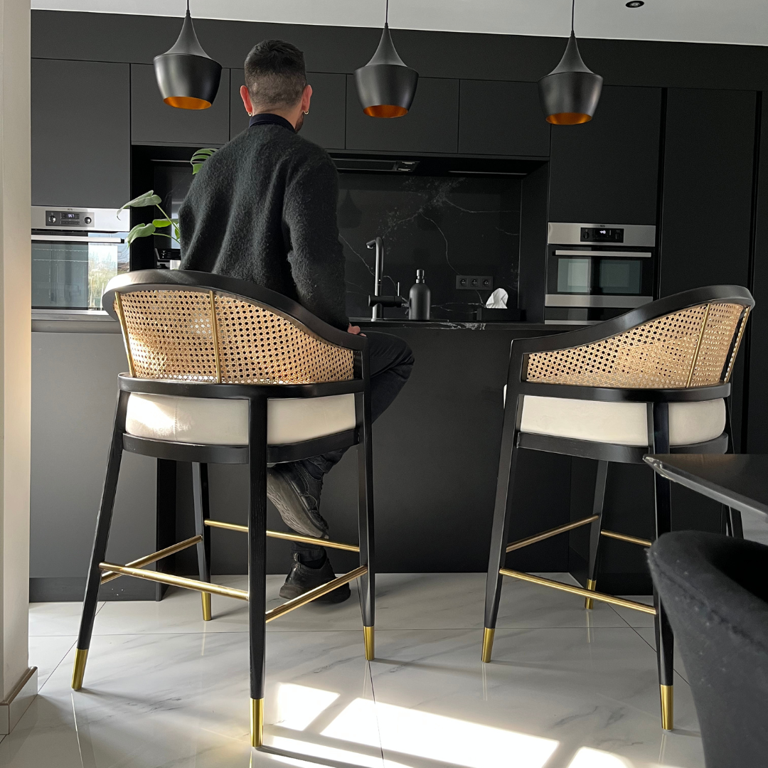 MARY Wood and cane Bar stool