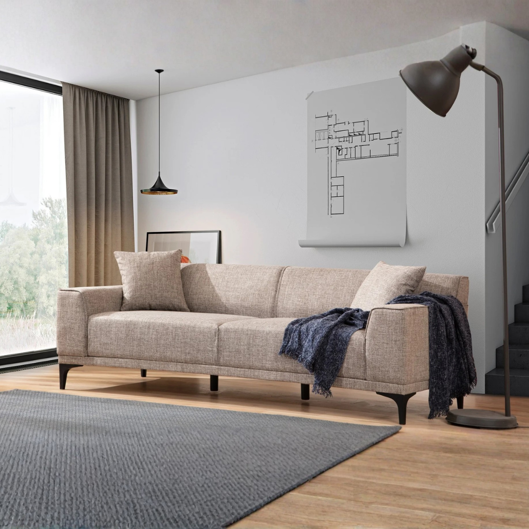 Petra 3 Seater Sofa - Fawn fabric| Comfortable Modern sofa