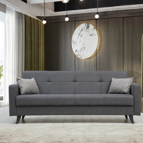 Polya - Dark Grey 3-Seater Sofa Bed | Large Pull-Out Couch for Guests