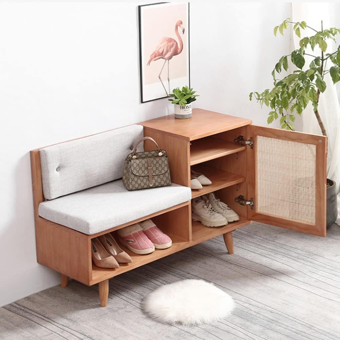 Pratico rattan cane entryway bench