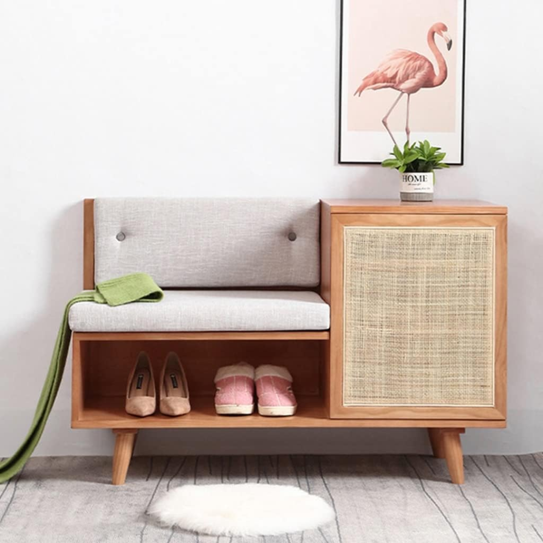 Pratico rattan cane entryway bench