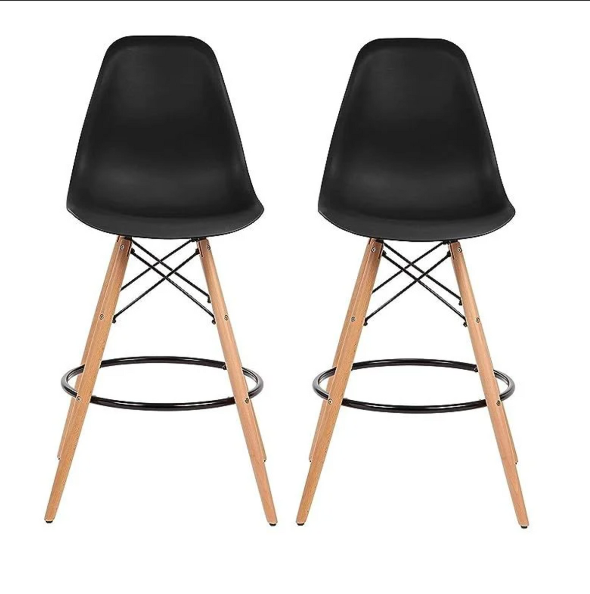 Set of 2 DSW inspired bar stool - black platic shell -