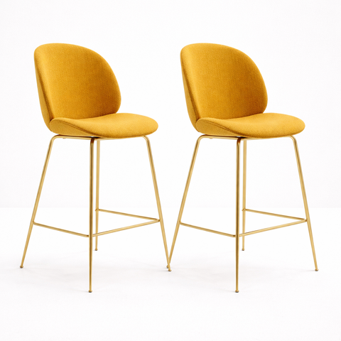Set of 2 Yellow Fabric Bella Barstools - 75 cm seat height