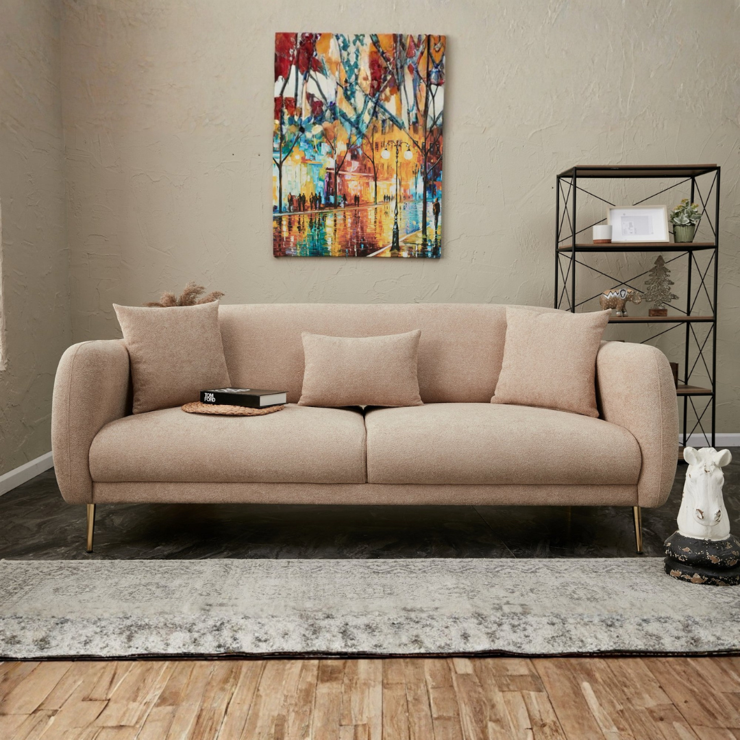 Simena - Beige 3-Seater Sofa Bed - | Large Pull-Out Couch for Guests
gold