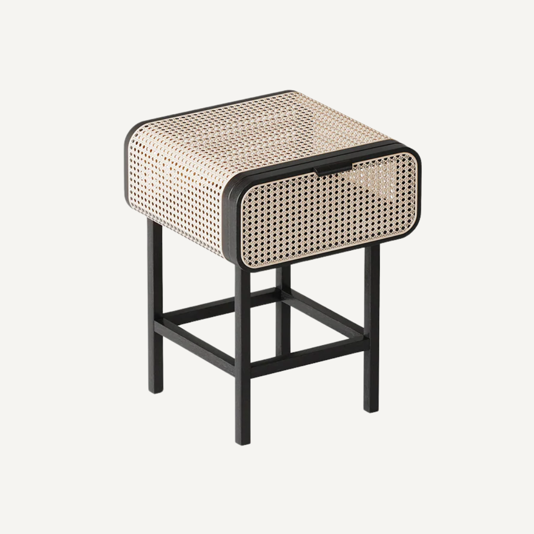 Simon rattan and cane bedside table