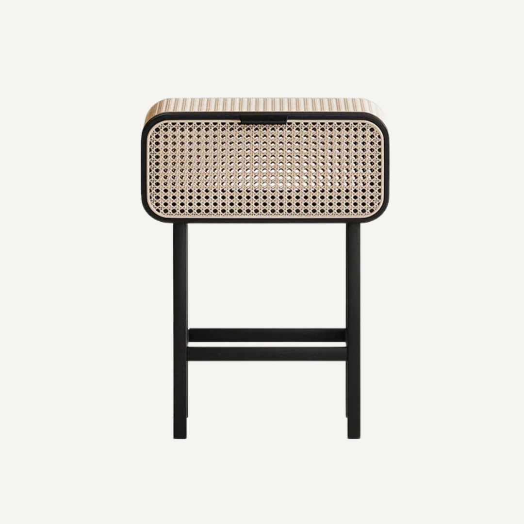 Simon rattan and cane bedside table