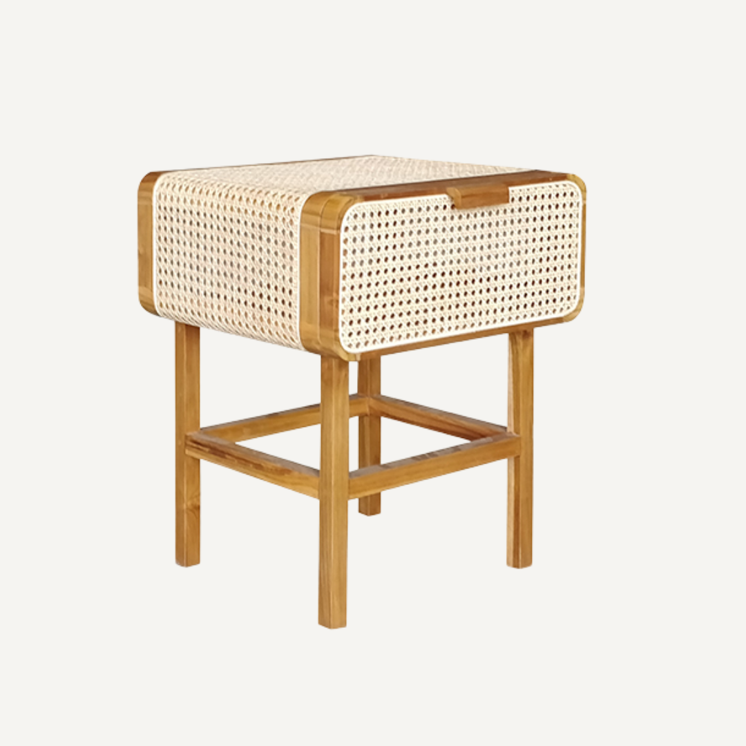 Simon rattan and cane bedside table
