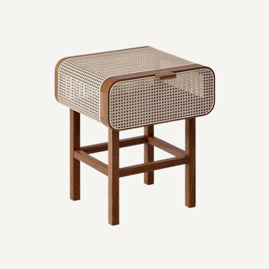 Simon rattan and cane bedside table