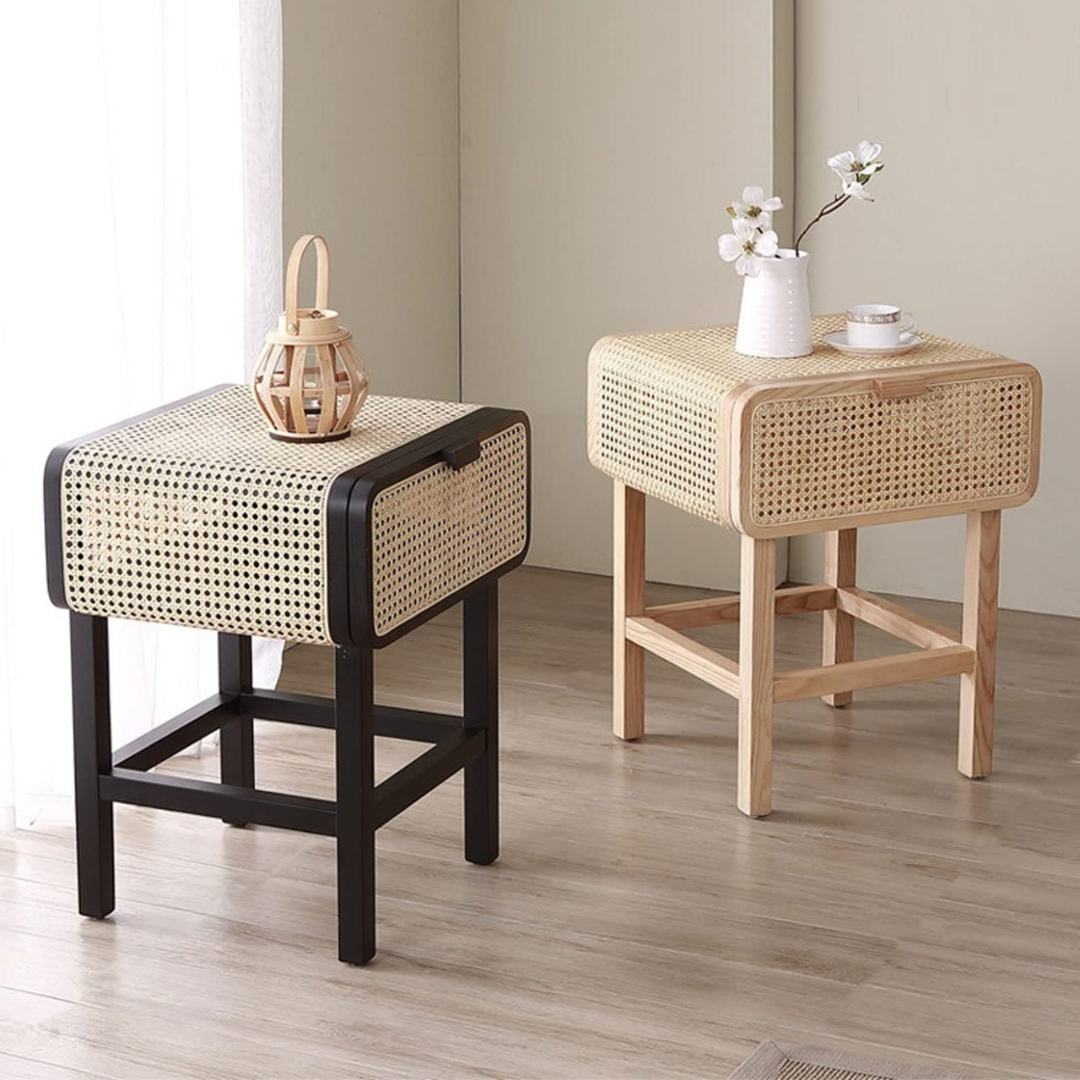 Simon rattan and cane bedside table