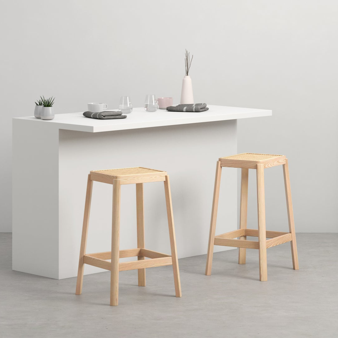 Square rattan and Cane counter stool