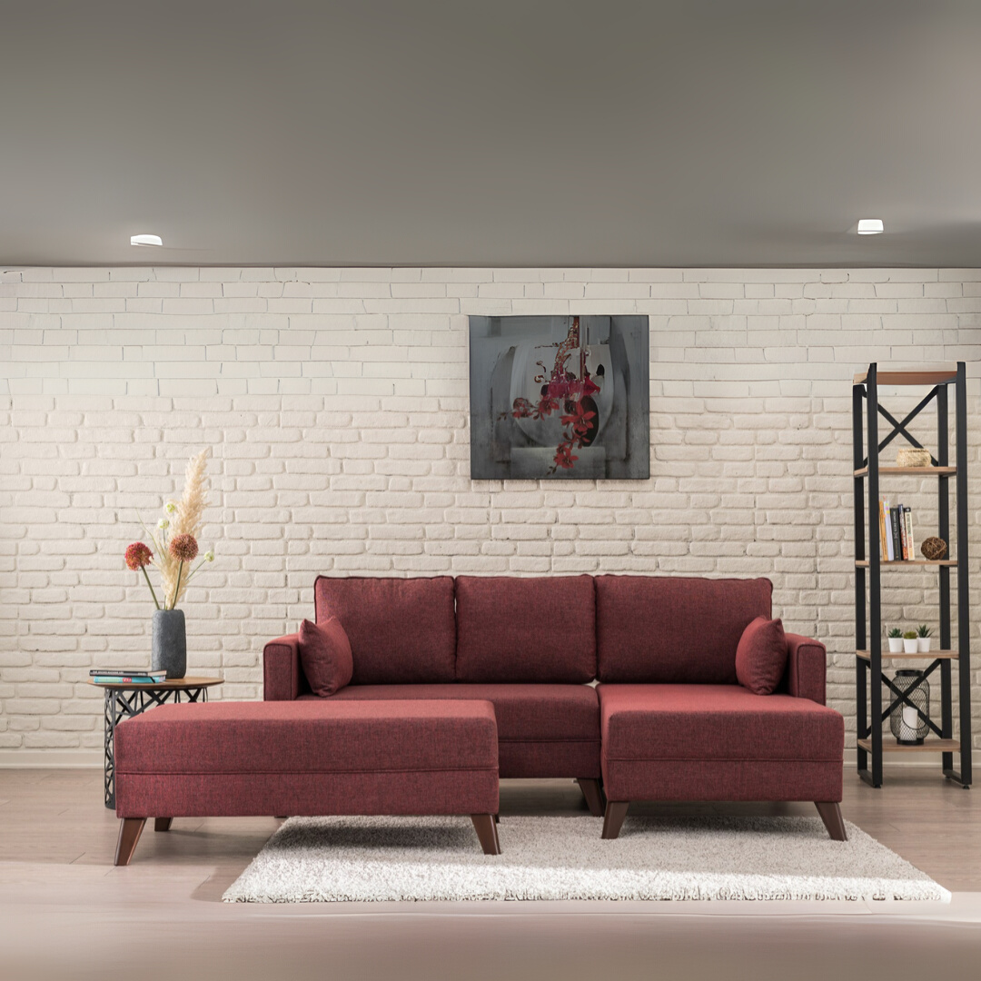 Bella – Claret Red L Shaped Corner Sofa Bed | Modular Sectional