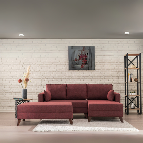 Bella – Claret Red L Shaped Corner Sofa Bed | Modular Sectional