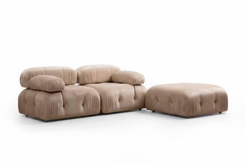 Bubble 2-Seater Sofa + Ottoman – Beige Velvet Camaleonda Designer Sofa