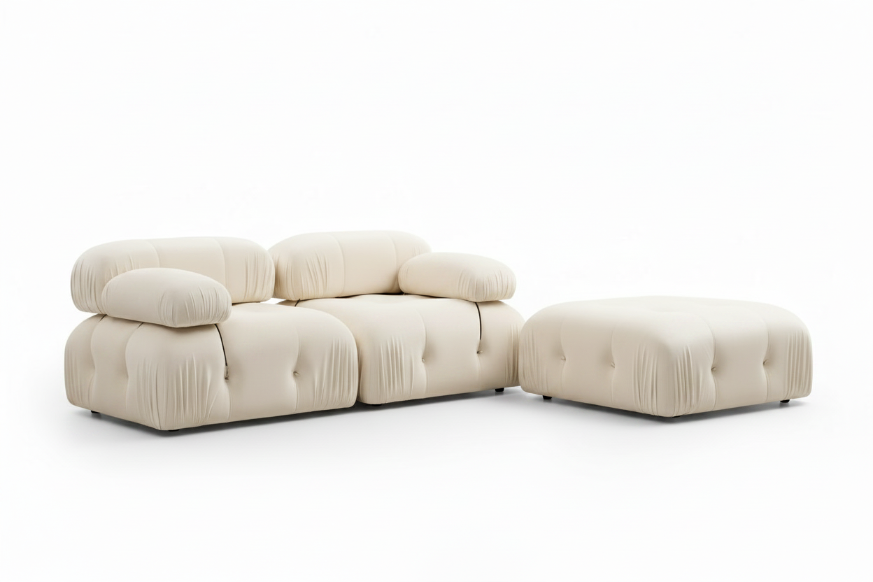 Bubble 2-Seater Sofa + Ottoman – Cream Fabric Camaleonda Sofa