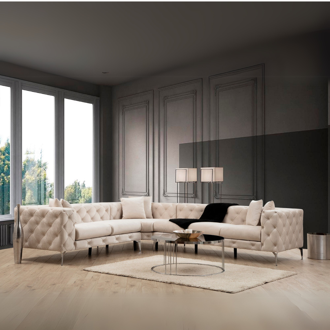 Como – Ecru L Shape Corner Sofa | Designer Sectional for Living Room