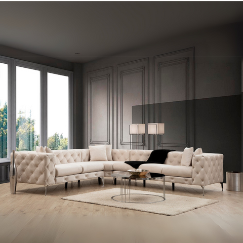 Como – Ecru L Shape Corner Sofa | Designer Sectional for Living Room