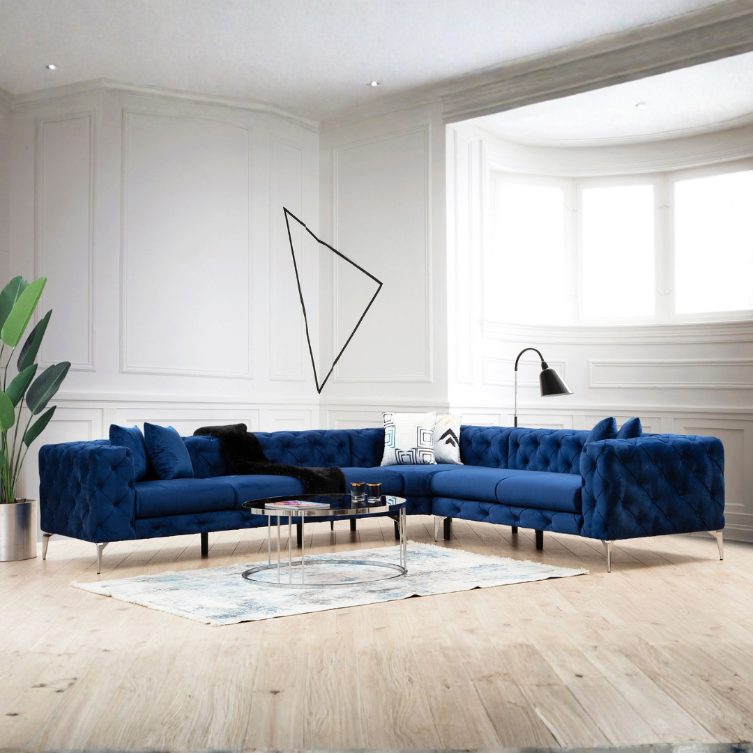 Como – Navy Blue L Shape Corner Sofa | Designer Sectional for Living Room