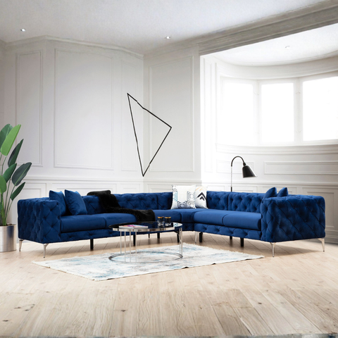 Como – Navy Blue L Shape Corner Sofa | Designer Sectional for Living Room
